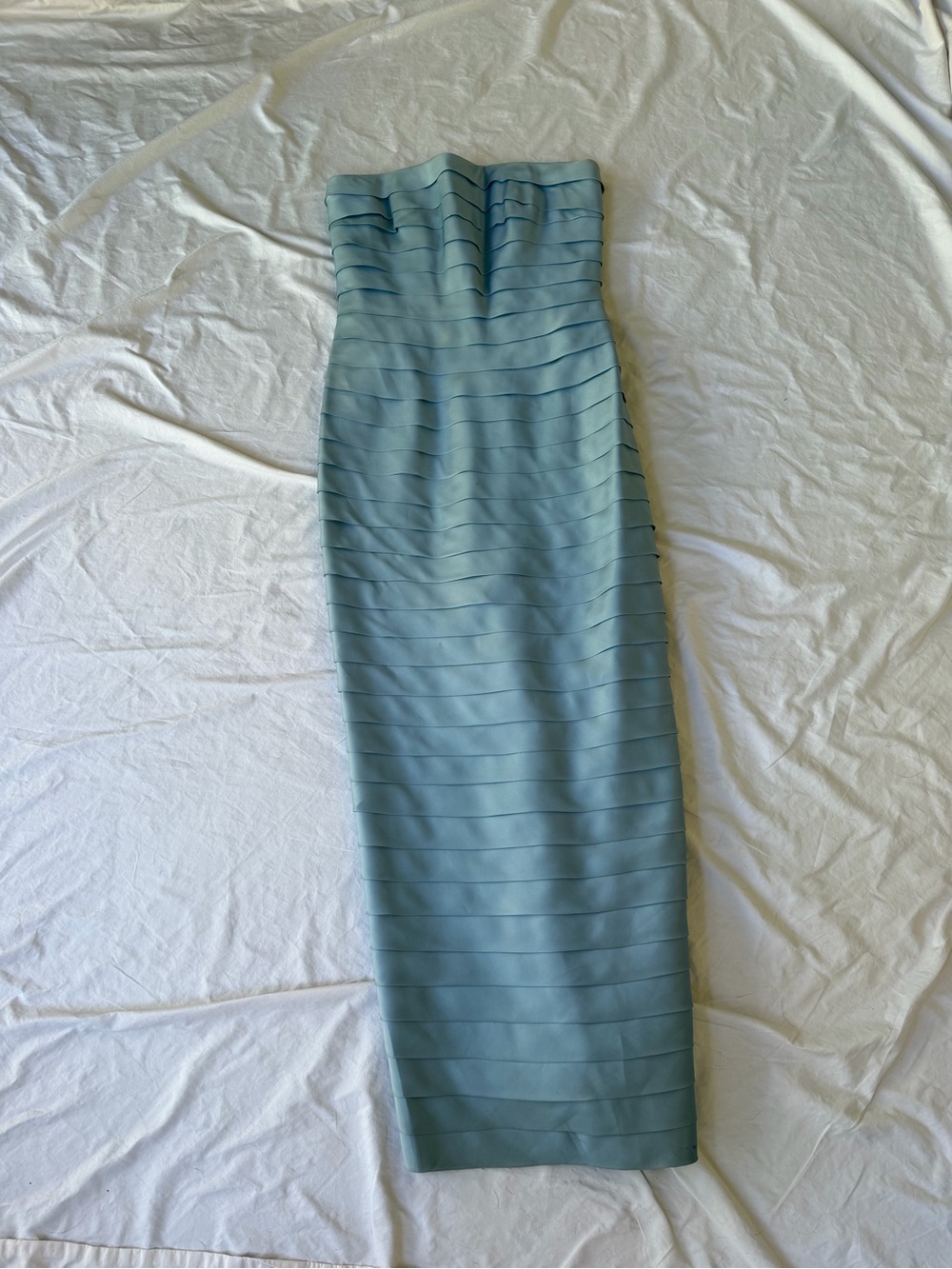 Carmen Marc Valvo Strapless Light Blue Bandage Gown